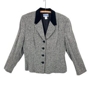 Pendleton Wool Blazer Size 12 Black Velvet Collar Vintage Made in USA Office